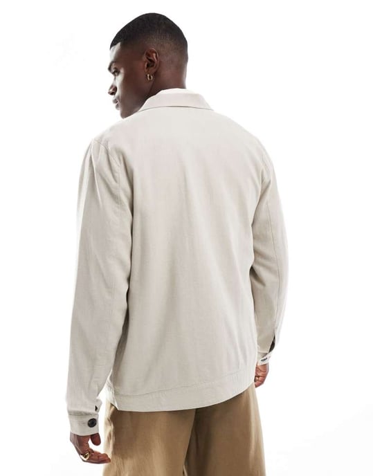 Threadbare linen rich button down jacket in stone - Image 4