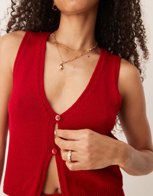 ASOS DESIGN bianca knäppt västset i röd - Image 3