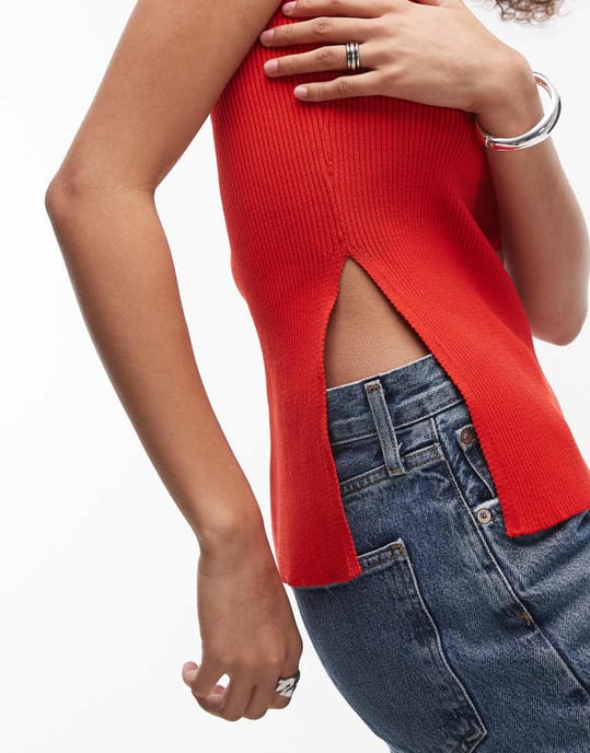 Topshop stickad bandeau-topp i röd - Image 3