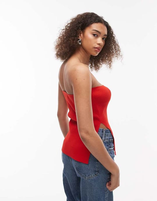 Topshop stickad bandeau-topp i röd - Image 4