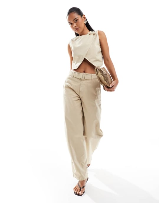 ASOS DESIGN denim västset i sand - Image 3