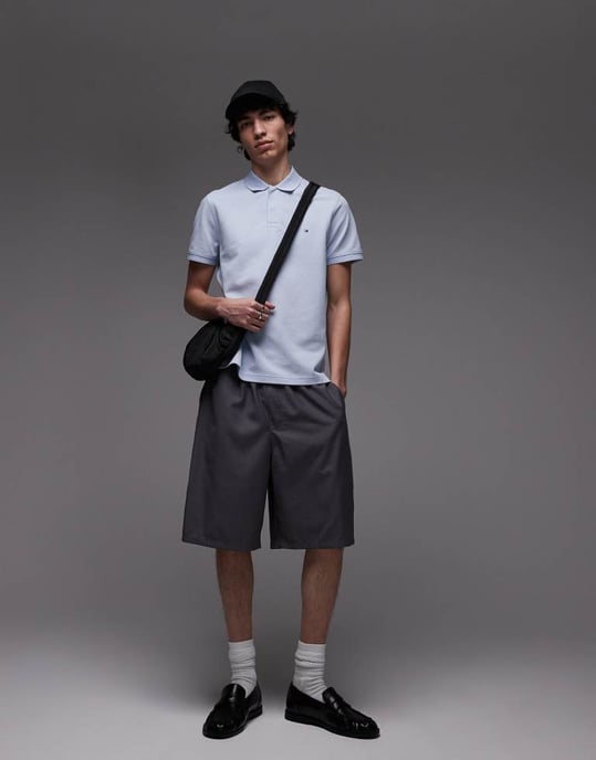 Tommy Hilfiger strukturerad vanlig polo skjorta i ljusblå - Image 3