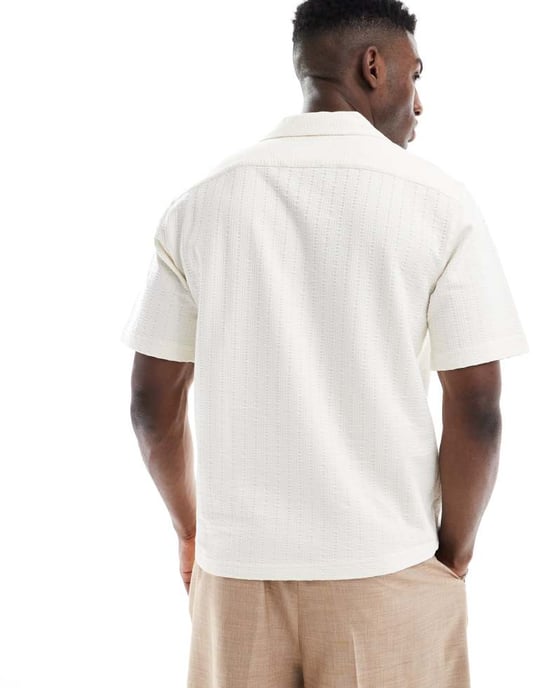ONLY & SONS split neck seersucker polo in beige - Image 2
