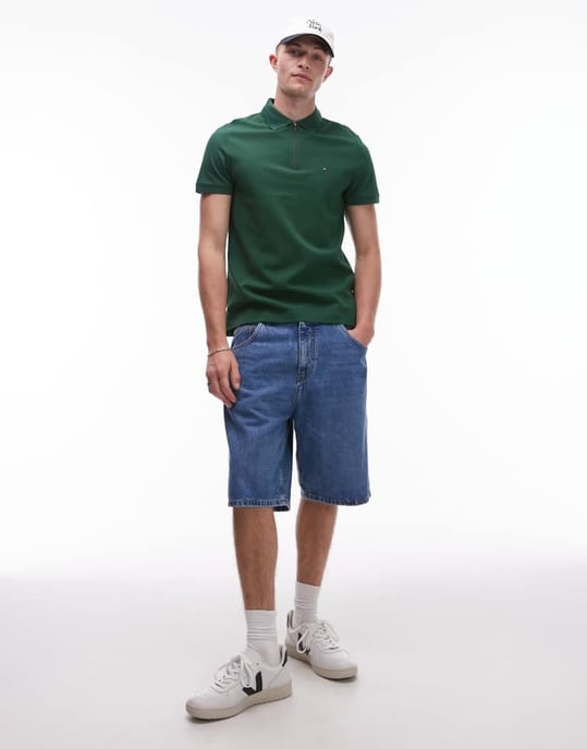 Tommy Hilfiger piké zip polo tröja i grön - Image 2