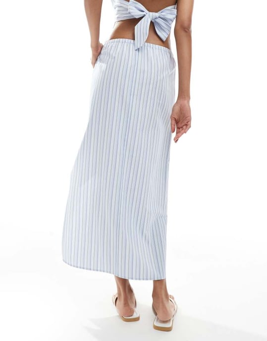 ASOS DESIGN maxi kjol med knytning i midjan i randig design - Image 4