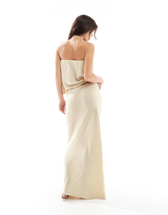 ASOS DESIGN linneblandning snedskuren maxikjol i beige - Image 3