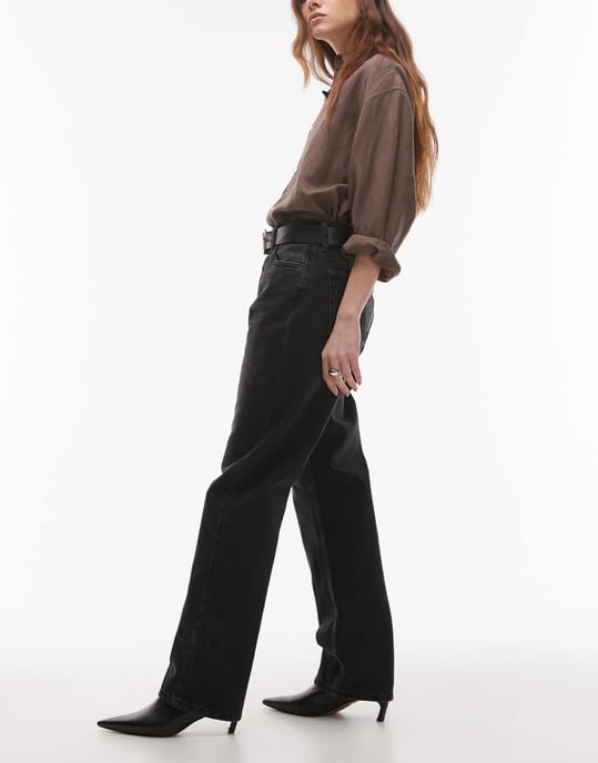 Topshop Kort hög midja rak jeans i tvättad svart - Image 3
