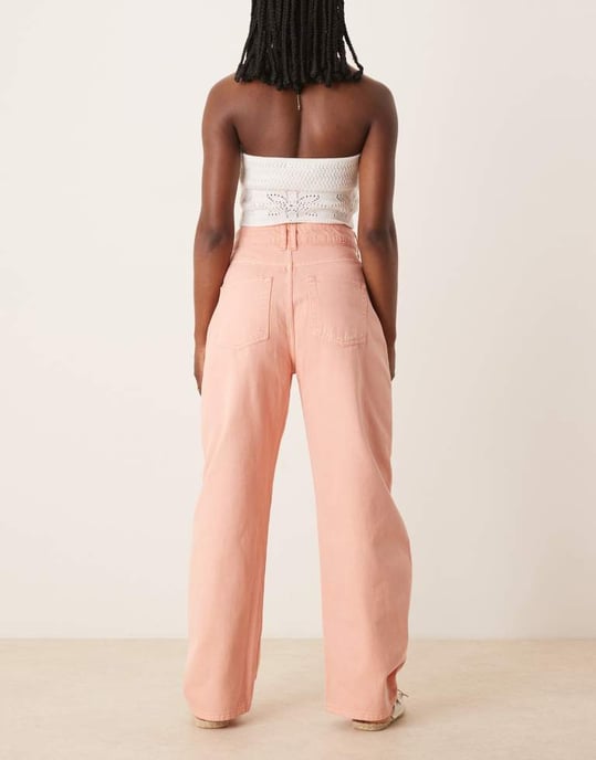 ASOS DESIGN högmidjade fasthylsbyxor i mjuk aprikos - Image 2