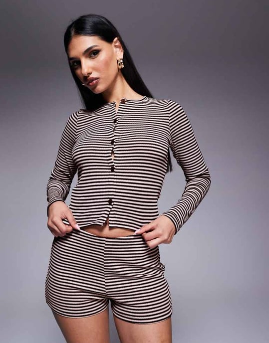 ASOS DESIGN matchande randig mini shorts i svart och vitt - Image 2