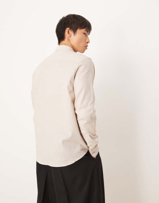 ASOS DESIGN formell linneblandning regular skjorta i sten - Image 3