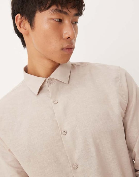 ASOS DESIGN formell linneblandning regular skjorta i sten - Image 4