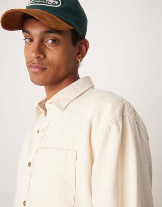 Abercrombie & Fitch långärmad denimskjorta i krämfärgad - Image 4