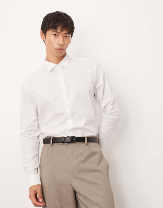 ASOS DESIGN formal linen blend regular shirt in white - Image 1