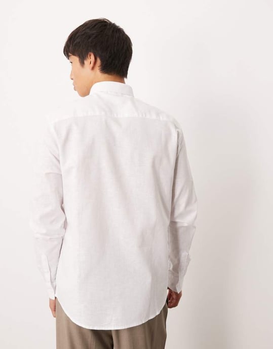 ASOS DESIGN formal linen blend regular shirt in white - Image 3
