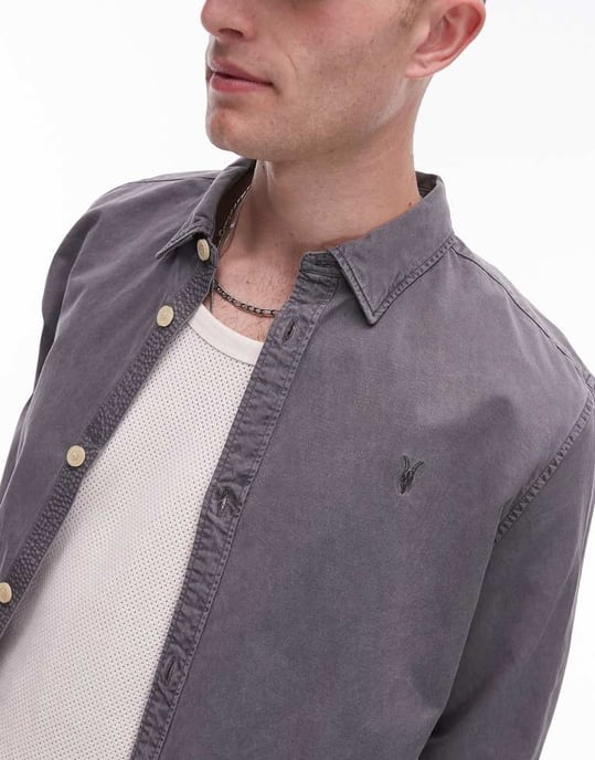 Allsaints Bodhi ls overshirt in pillar grey - GREY - Image 2