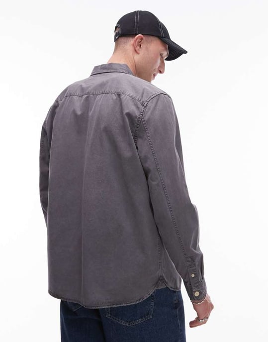 Allsaints Bodhi ls overshirt in pillar grey - GREY - Image 3
