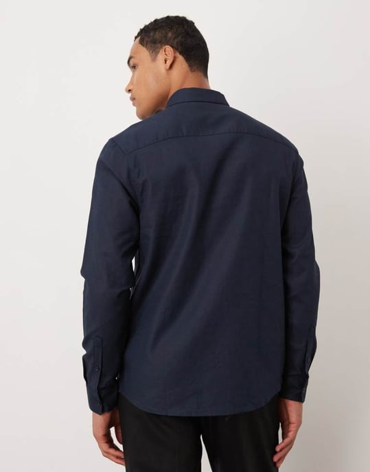 ASOS DESIGN formal linen blend regular shirt in navy - Image 3