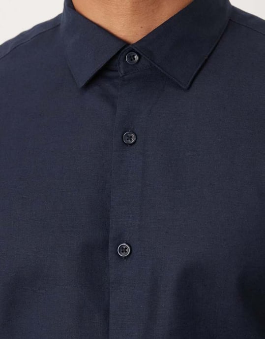 ASOS DESIGN formal linen blend regular shirt in navy - Image 4