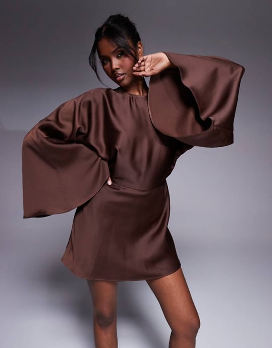 ASOS DESIGN structured batwing playsuit with skort detail in chocolate - Image 1