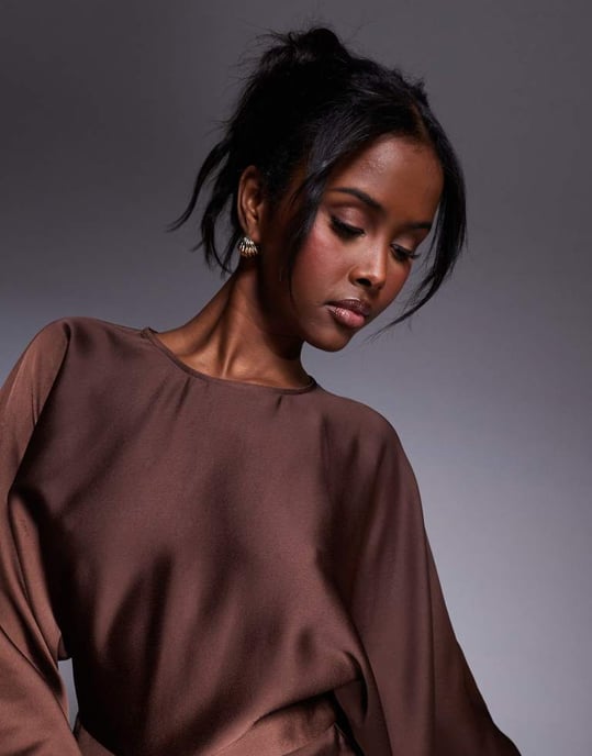ASOS DESIGN structured batwing playsuit with skort detail in chocolate - Image 2