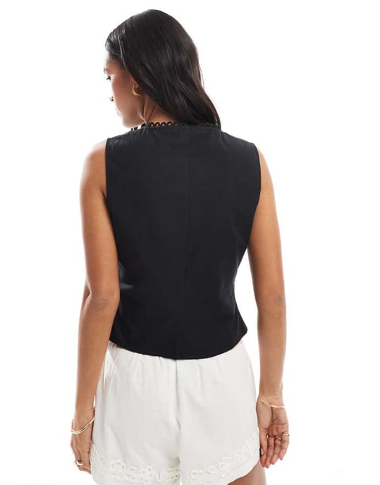 ASOS DESIGN knyt-fram koord väst i svart - Image 2