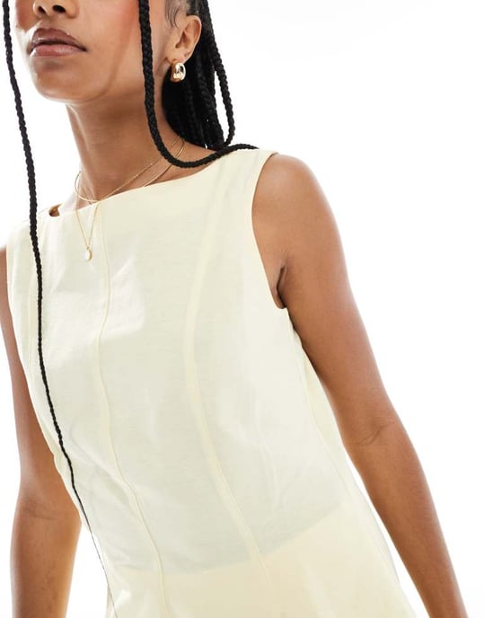ASOS DESIGN linen blend longline fitted top in buttermilk co ord - Image 4