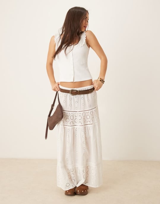 Nobody's Child broderie frill ribbed top in white - Image 4