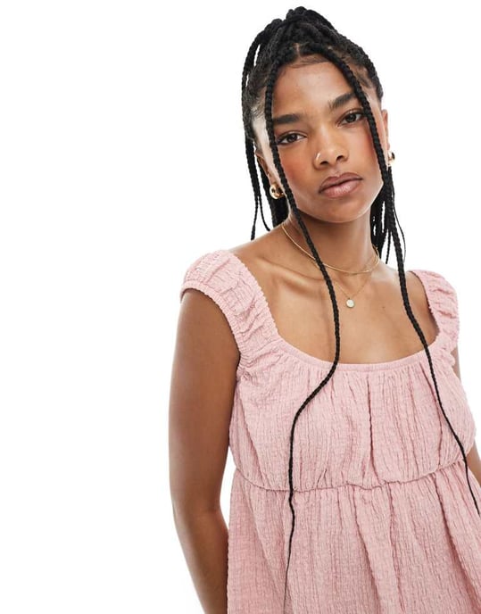 ASOS DESIGN textured babydoll top in pink - Image 2