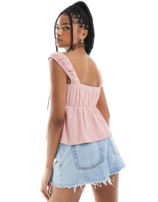 ASOS DESIGN textured babydoll top in pink - Image 4