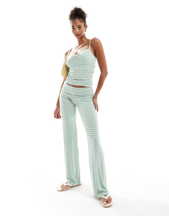 Cotton On striped rosette sleep cami co-ord in green - Image 3
