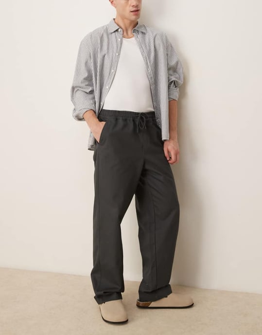 ASOS DESIGN baggy byxor med resår i kolgrå - Image 1