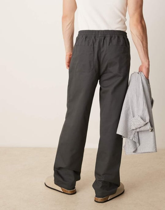 ASOS DESIGN baggy byxor med resår i kolgrå - Image 2