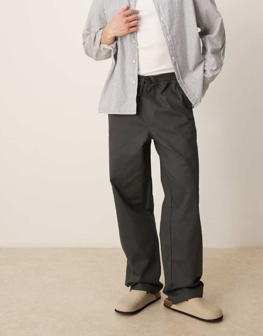 ASOS DESIGN baggy byxor med resår i kolgrå - Image 3