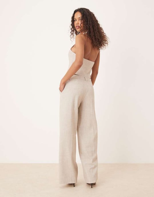 Gina Tricot mixa och matcha koordinerad bredbenad kostymbyxa i beige melange - Image 4