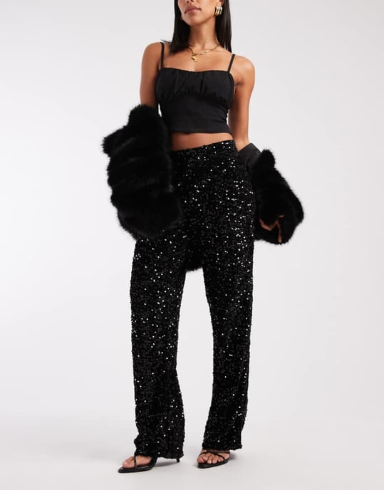 Pieces vida veloursequinsbyxor i svart - Image 1