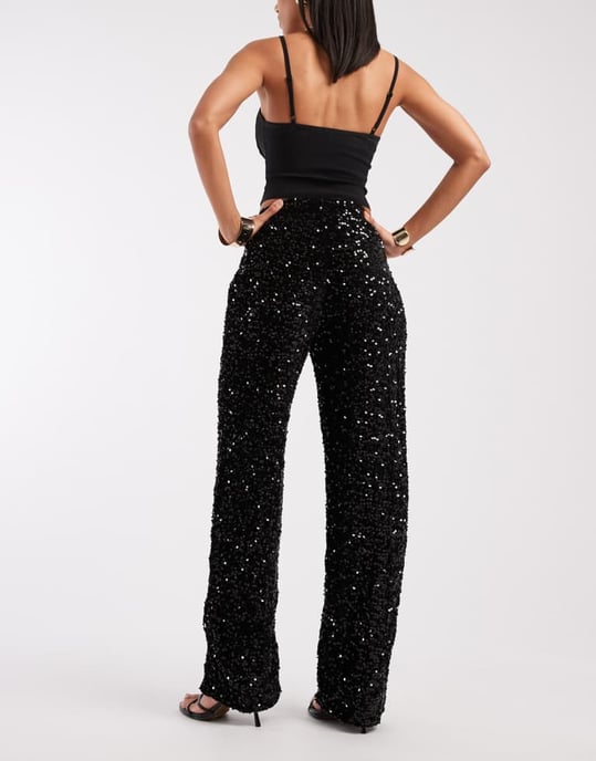 Pieces vida veloursequinsbyxor i svart - Image 3