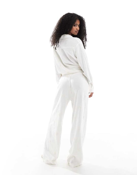 BARA linne broderade vida byxor med resår i vitt - Image 4