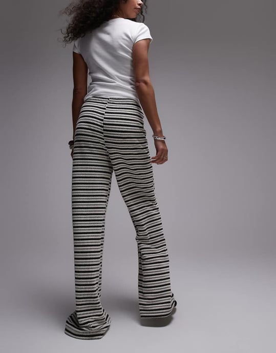 Topshop strukturerade randiga vida byxor i monokromt - Image 2