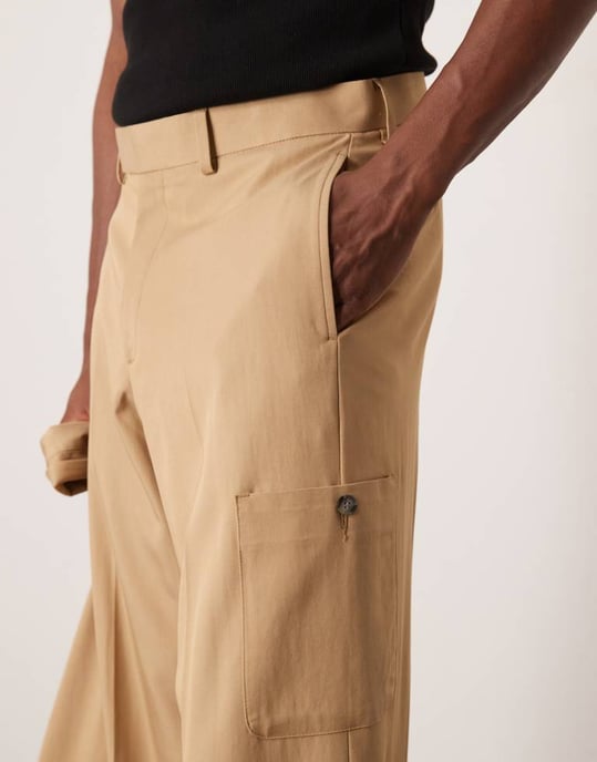 ASOS DESIGN smart co-ord vida ben cargobyxor i camel med persikokänsla - Image 3