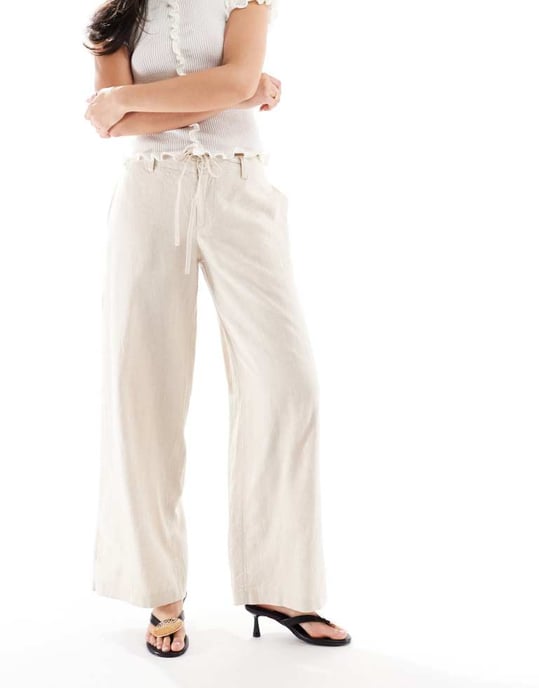 Hollister lågrisk linne super baggy byxor i havre - Image 4