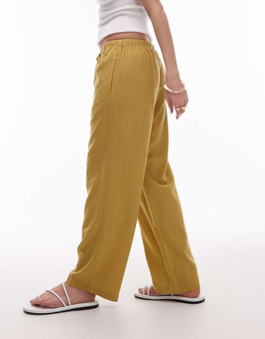Topshop medelhög linnebyxa i awkward längd i limegrön - Image 2