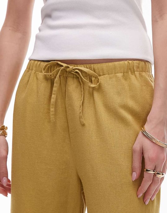 Topshop medelhög linnebyxa i awkward längd i limegrön - Image 3