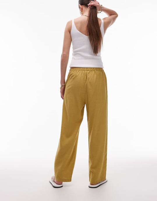 Topshop medelhög linnebyxa i awkward längd i limegrön - Image 4