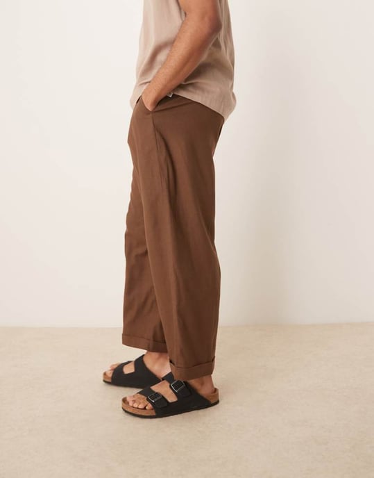 ASOS DESIGN smart cropped ballongbyxor i linneblandning med framfyllning i brunt - Image 1