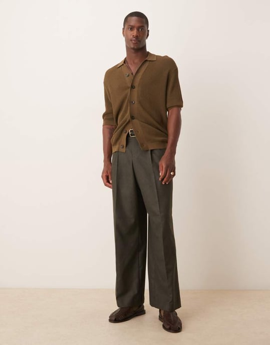 ASOS DESIGN smart loose leg trousers with front pleats in charcoal brushed fabric with - Image 1