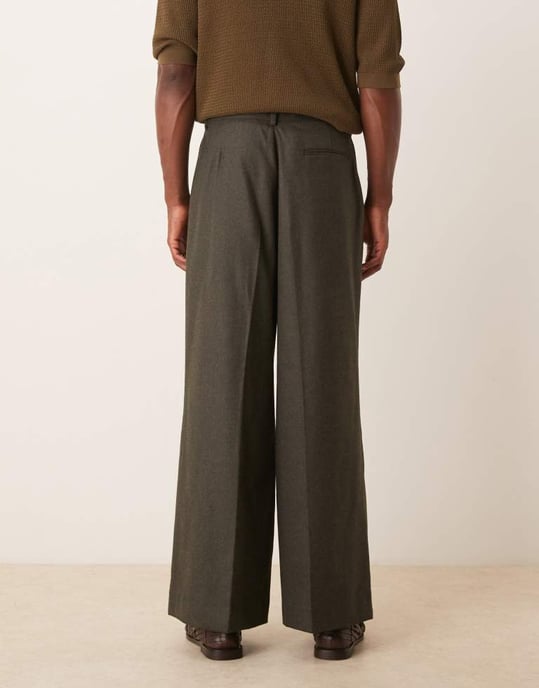 ASOS DESIGN smart loose leg trousers with front pleats in charcoal brushed fabric with - Image 4