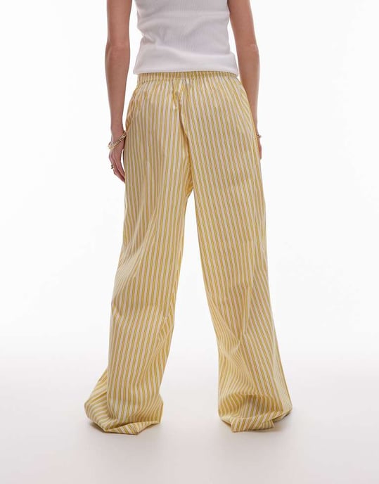 Topshop poplin byxor med vida ben i gula ränder - Image 4