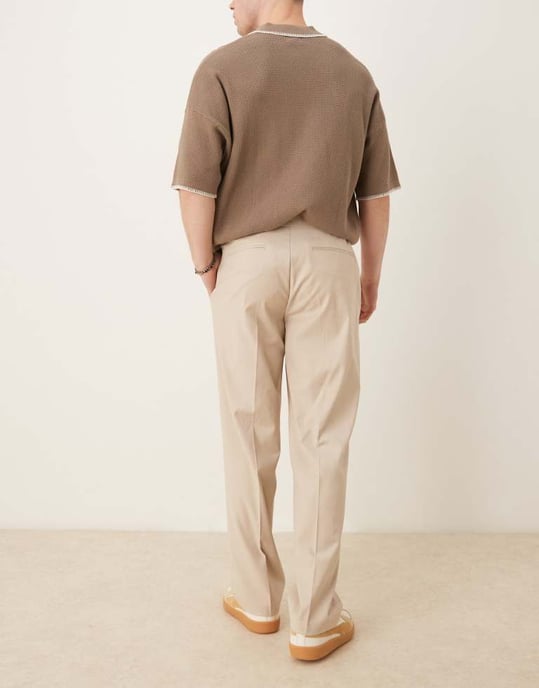 ASOS DESIGN smart rakbyxor i kamelfärgad linne-look med elastisk midja - Image 4
