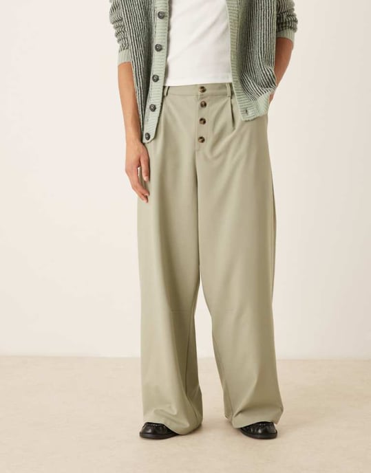 ASOS DESIGN hästsko-byxa med rand i salvia - Image 1