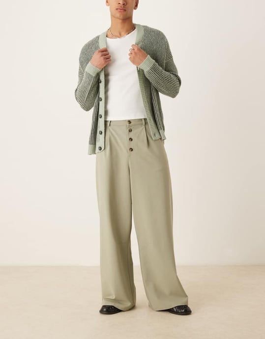 ASOS DESIGN hästsko-byxa med rand i salvia - Image 4